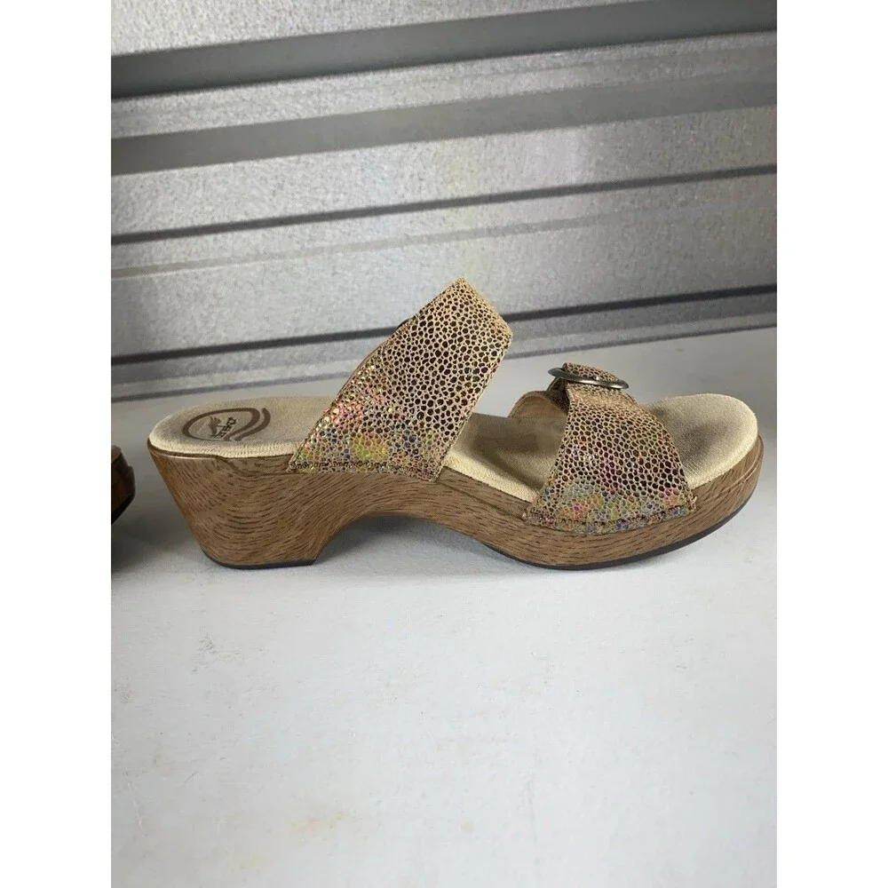 Dansko Sophie Sandals Bronze Iridescent Metallic Wedge Slide Women’s 38 US 7.5-8